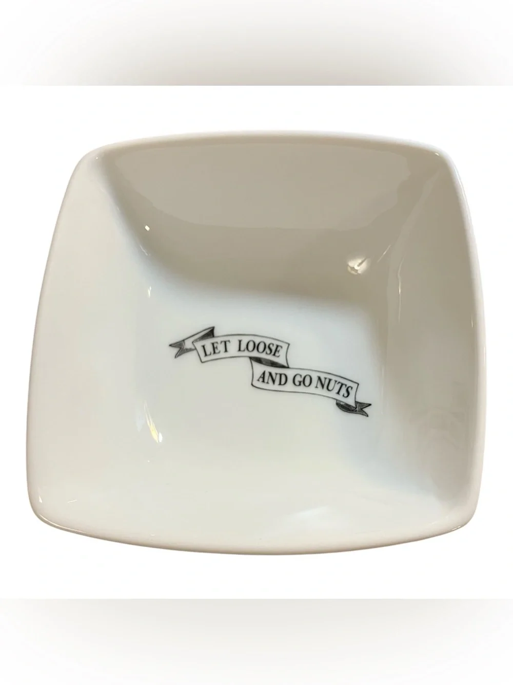 Pottery Barn Let Loose and Go Nuts Dish White Ceramic